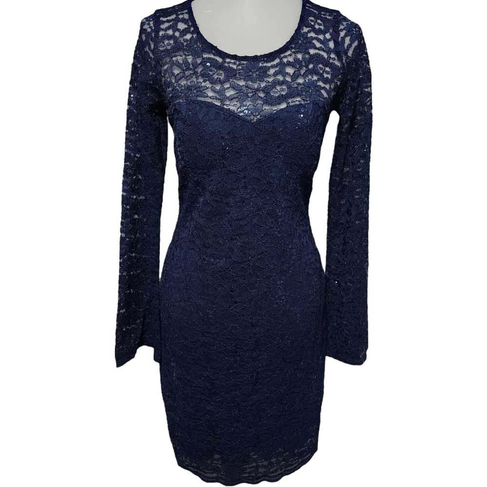 My Michelle navy sequin lace sheath dress size 13